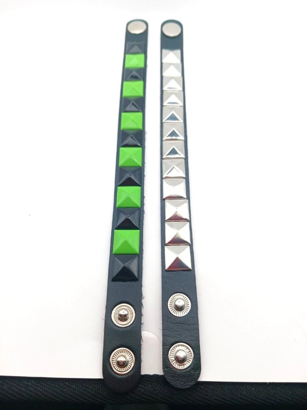 Skater Black + Green + Silvertone Studded Vegan Leather Bracelet Lot Of 2 New